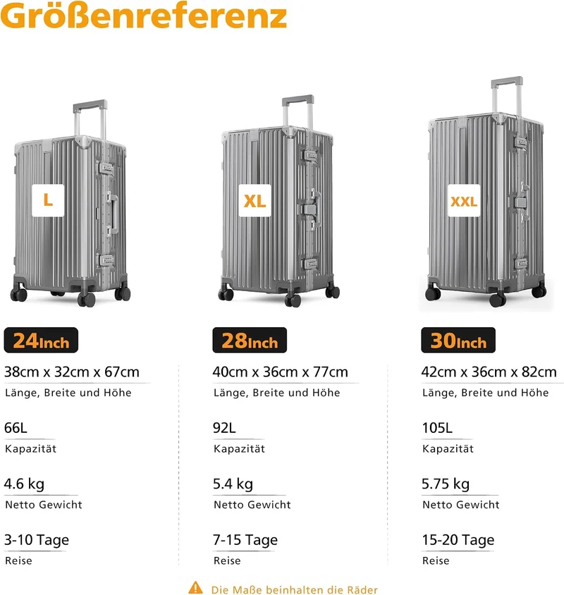 ALPHA CAMP Koffer XXL Aluminium Rahmen & Polycarbonat Hartschale mit TSA Schloss Reisekoffer 43x36x8
