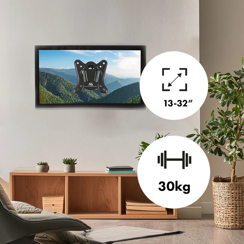 Maclean MC-415 TV Monitor Wall Mount 13"-32" 30kg Tilt Rotate max. VESA 100x100 30kg Black Slim Universal Powder Coated