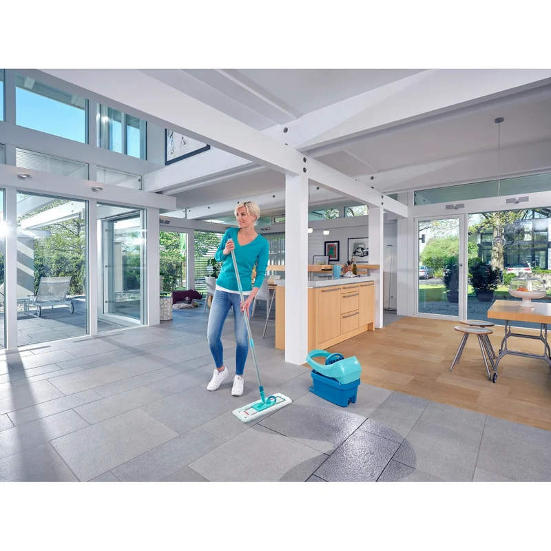 Leifheit Profi Set, mop and bucket on wheels, foot-operated wringer, easy to empty, 8L capacity, Micro Duo pad, 55096
