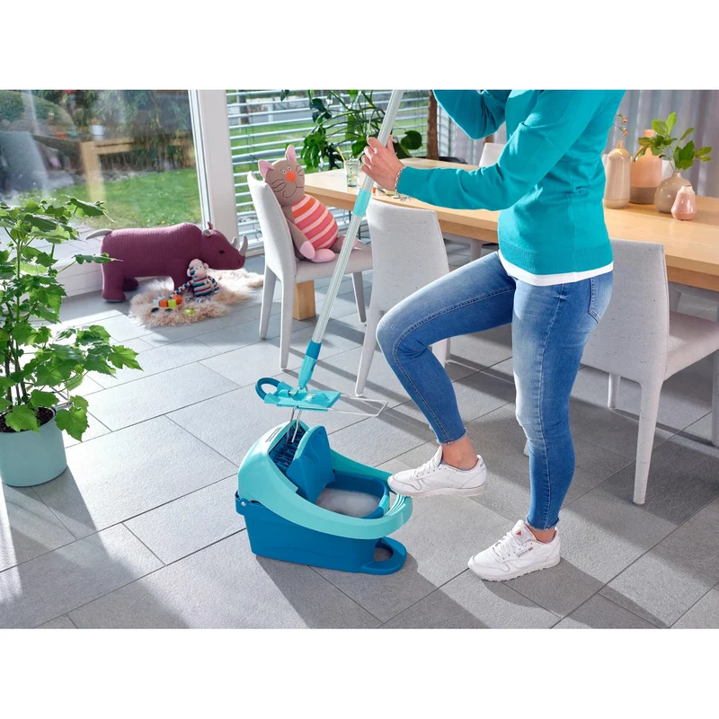 Leifheit Profi Set, mop and bucket on wheels, foot-operated wringer, easy to empty, 8L capacity, Micro Duo pad, 55096