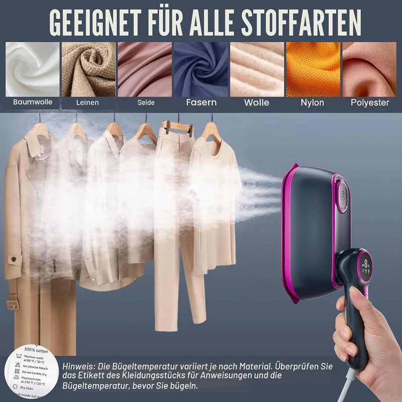 Tragbarer 2-in-1-Dampfglätter für Kleidung – Reisebügeleisen, Grau, Grau