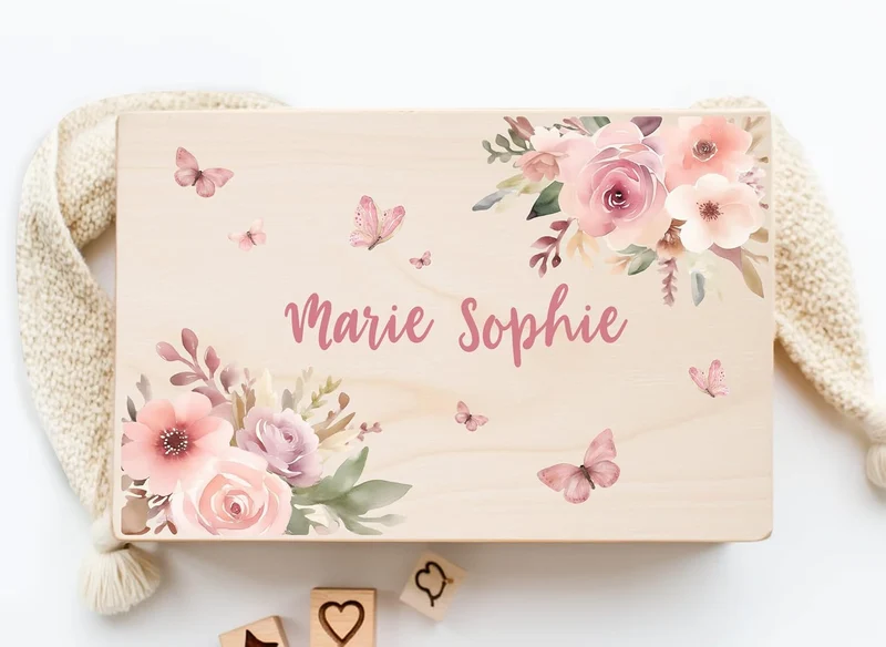 Little Deco Personalisierte Erinnerungskiste Baby, Holzkiste mit Deckel | L - 40 x 30 x 22 cm | Baby