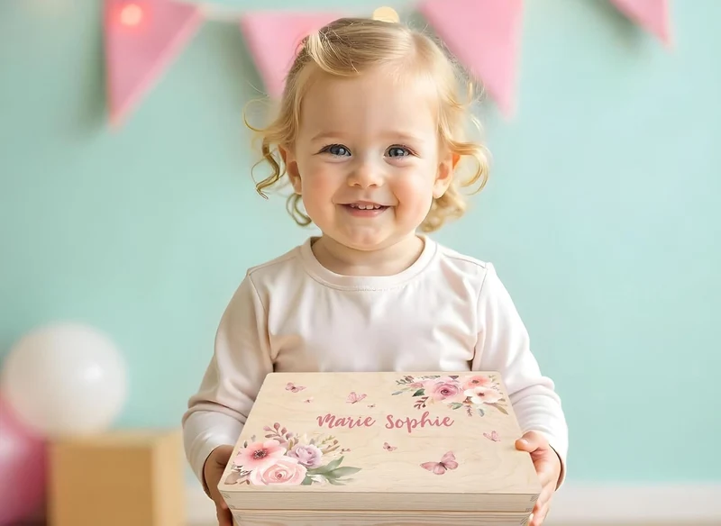 Little Deco Personalisierte Erinnerungskiste Baby, Holzkiste mit Deckel | L - 40 x 30 x 22 cm | Baby