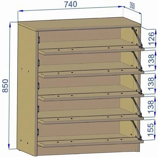 MATKAM Schuhschrank 5S in moderner Optik, B 74 x H 85 x T 35 cm, laminierte Möbelplatte 16 mm, mit R