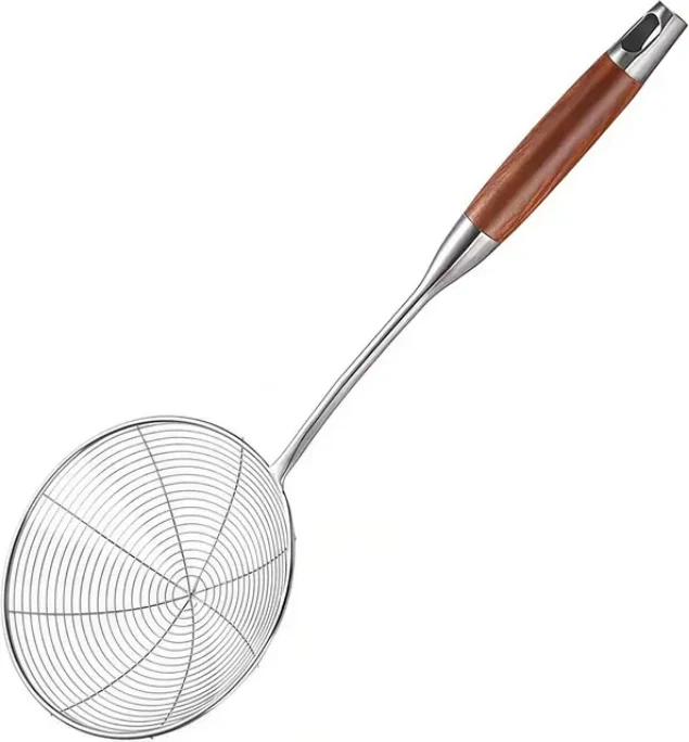 15 cm Stainless Steel Spider Strainer Ladle (Skimmer Spoon with Wooden Handle)
