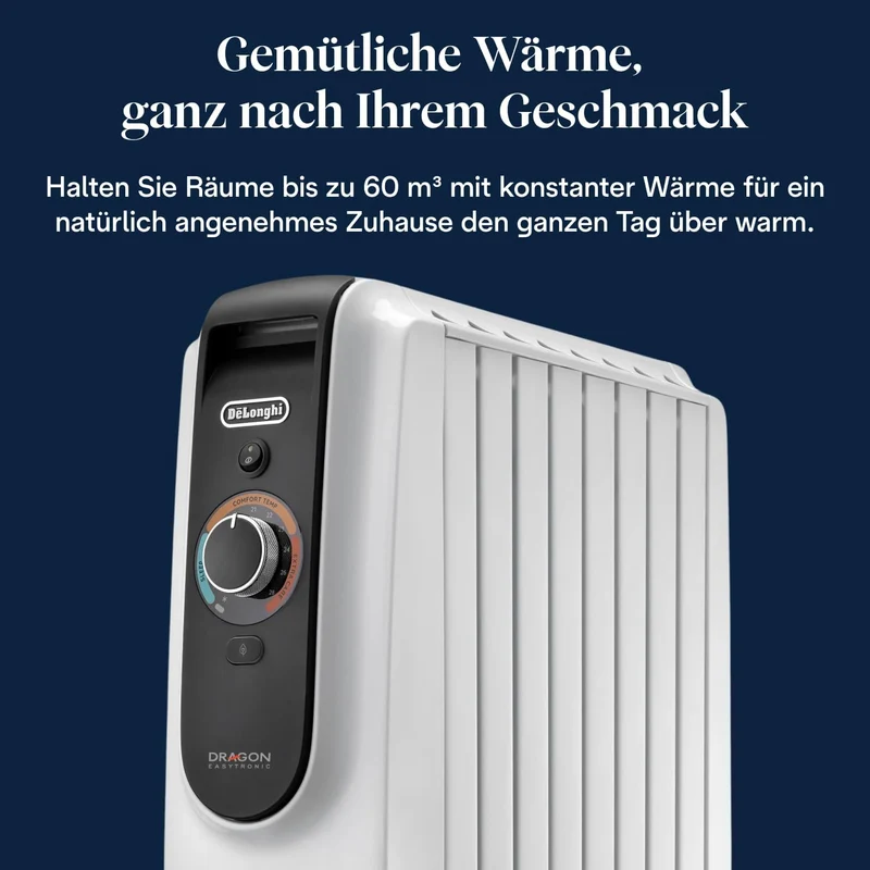 De'Longhi Dragon EasyTronic – Ölheizer für Räume bis 60m³, Elektroheizung mit Sicherheitsthermostat,