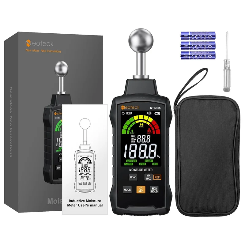 Neoteck Pinless Feuchtigkeitsmesser mit Farb-LCD und akustischem Alarm Sonden-Feuchtigkeitsmessgerät