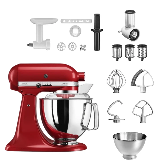 KitchenAid 4,8 L 5KSM175 Artisan Küchenmaschine Allrounderset mit Gemüseschneider+Fleischwolf+Spritzgebäckvorsatz