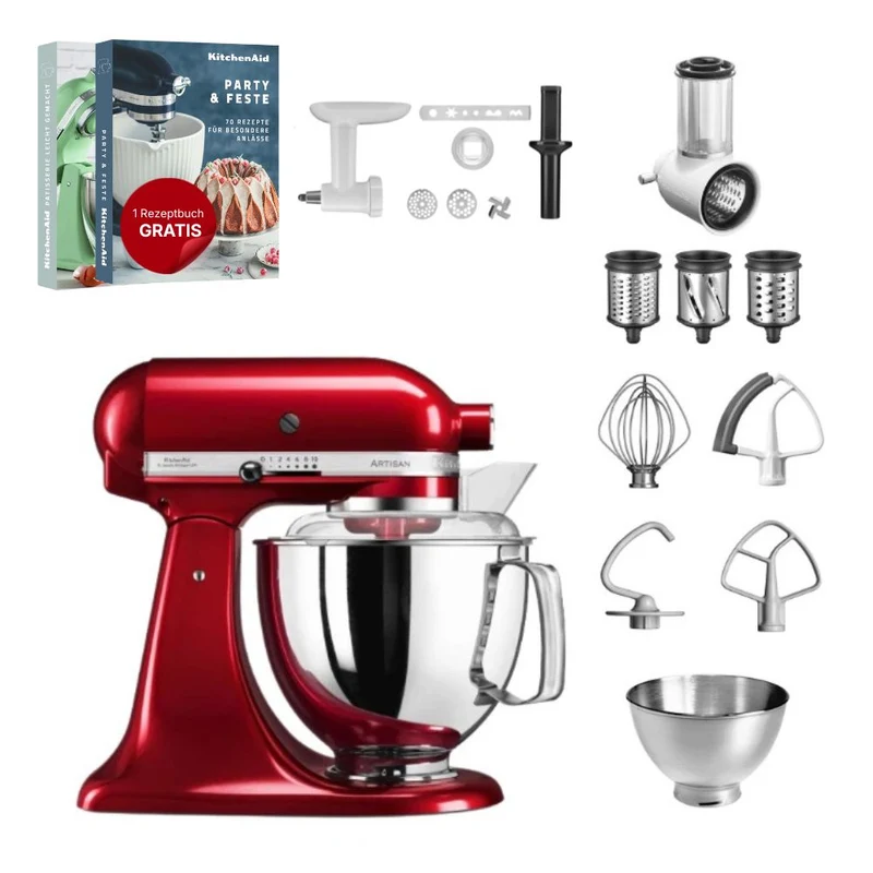KitchenAid 4,8 L 5KSM175 Artisan Küchenmaschine Allrounderset mit Gemüseschneider+Fleischwolf+Spritzgebäckvorsatz
