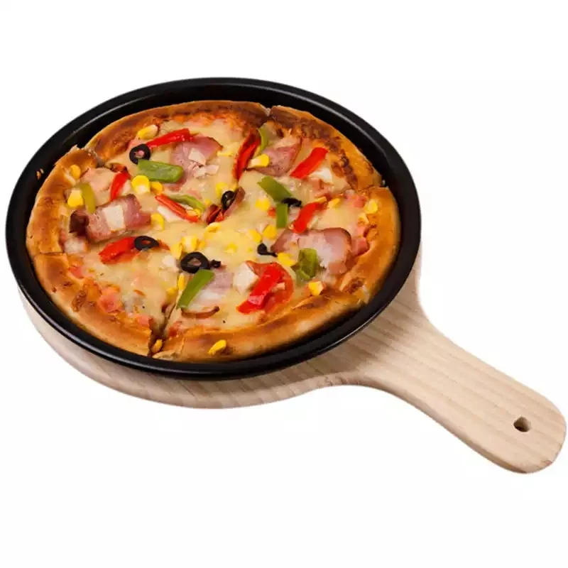 Non-Stick Pizza Baking Pan with Wooden Serving Paddle 9"