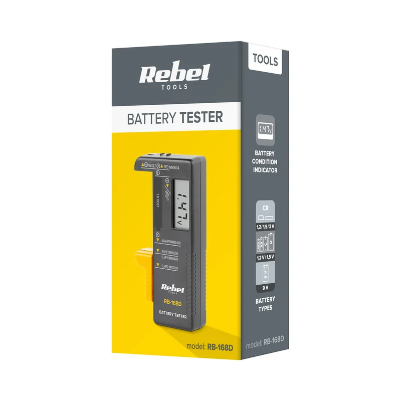 REBEL digital battery tester 9 volt, AAA, AA, C, D, RB-168D