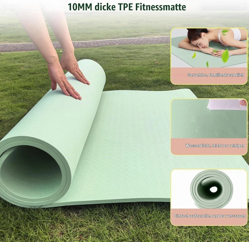 Yogamatte Dicke XXL 200×100cm TPE 10mm Dick Sportmatte Rutschfest Bequem für Zuhause und Freien, Fit