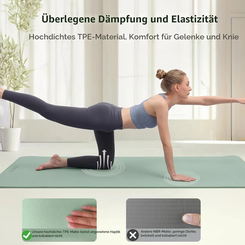 Yogamatte Dicke XXL 200×100cm TPE 10mm Dick Sportmatte Rutschfest Bequem für Zuhause und Freien, Fit