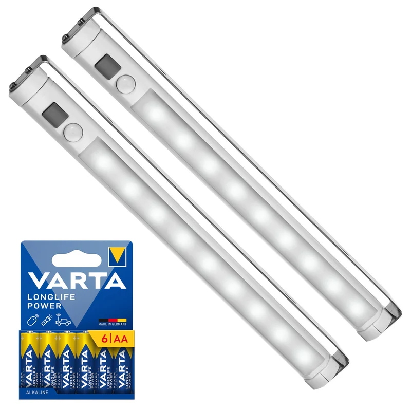 2x Maclean LED kitchen light, under-cabinet, 9 SMD, battery-powered, PIR sensor on/off, MCE166 + 6x R-06/AA/LR06 1.5V VARTA Longlife Power batteries