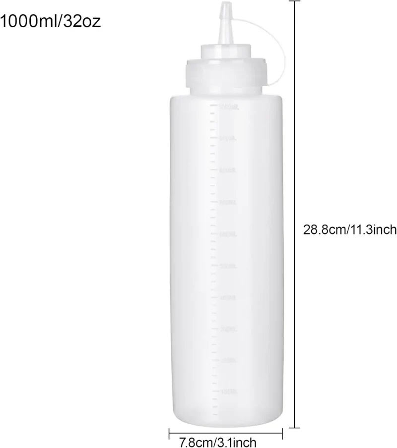 Clear Squeeze Bottle for Kitchen & Dining - Precise Graduated Scale 1000 ml