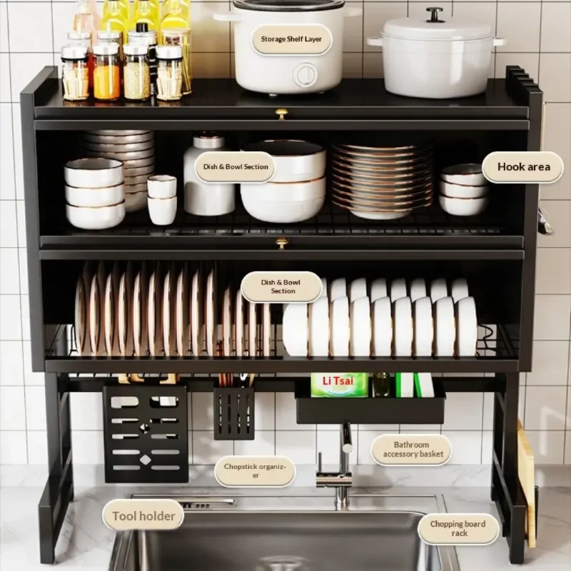 Premium Over-the-Sink Dish Drying Rack with Double Doors & Accessory Hooks
