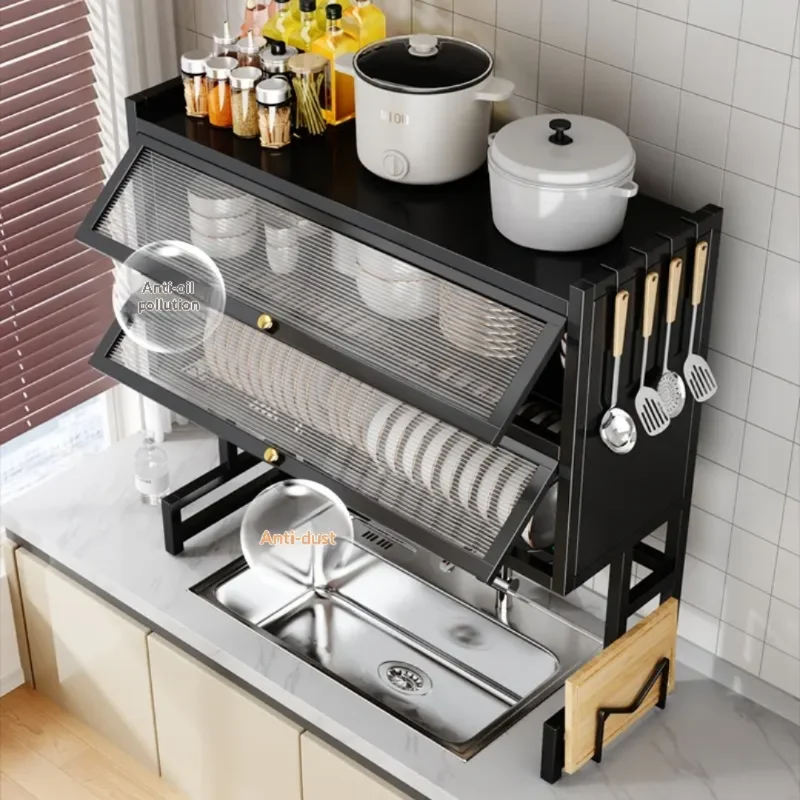 Premium Over-the-Sink Dish Drying Rack with Double Doors & Accessory Hooks