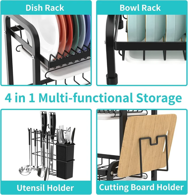 2-Tier Multifunctional Kitchen Dish Plate Drying Rack
