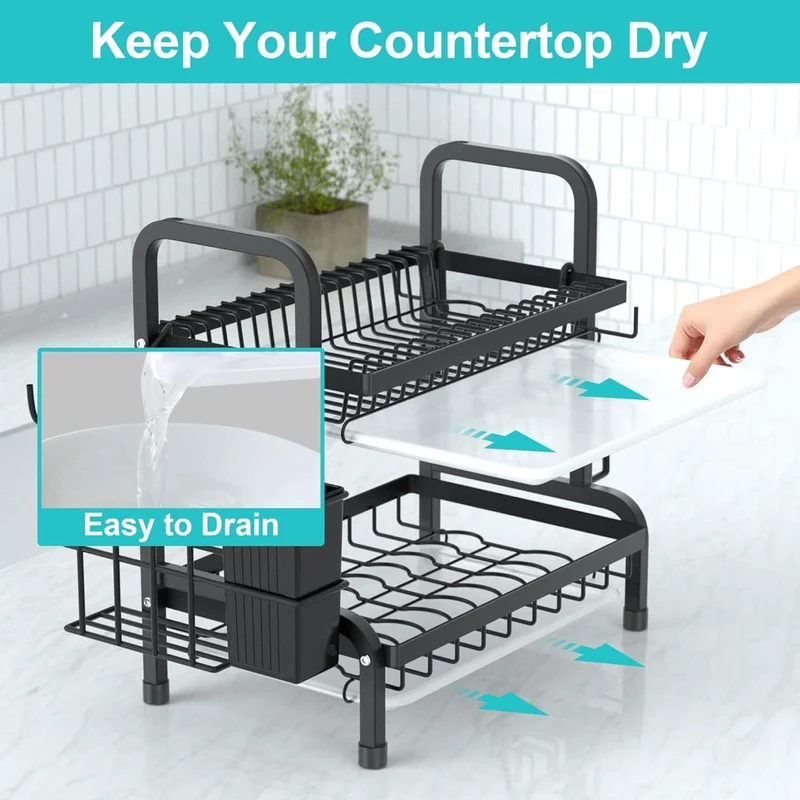 2-Tier Multifunctional Kitchen Dish Plate Drying Rack