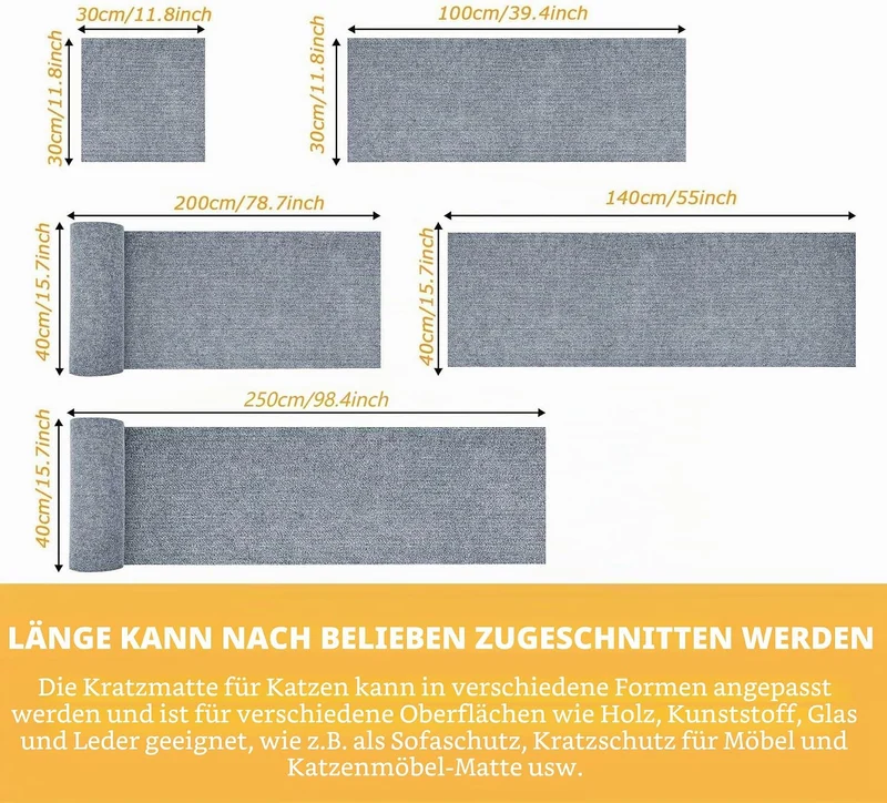 KVIDA Kratzmatte für Katzen, zuschneidbar, selbstklebend, für Couch-Möbel oder Wandschutz, Abdeckung