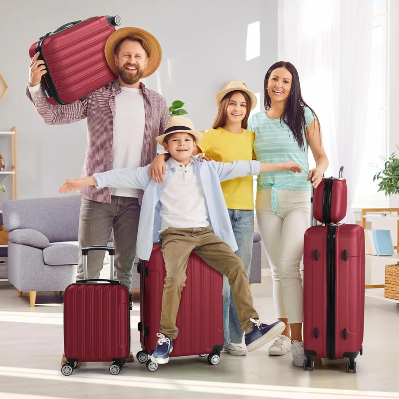 LALAHO Kofferset 5 teilig mit Kosmetikkoffer, Hartschalen Koffer Set aus ABS, Reisekoffer Set, Gepäc