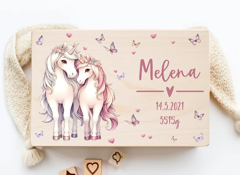 Little Deco Personalisierte Holzkiste Baby Erinnerungskiste | M - 30 x 20 x 13 cm | Pferde Geschenk