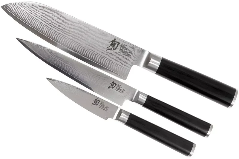 Kai Shun Classic Messerset - 32-lagiger Damaststahl - (Büromesser + Universalmesser + Santokumesser) 3-teilig - DMS-310