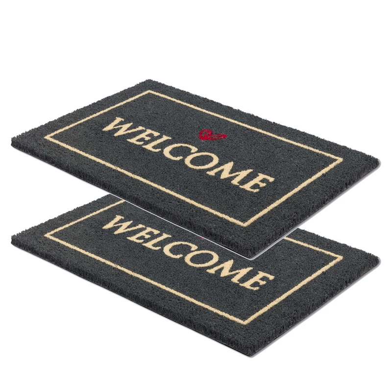 Carpido Fussmatte Kokos Welcome schwarz - Türmatte 2er Set 40x60 cm - antibakterielle Eingangsmatte