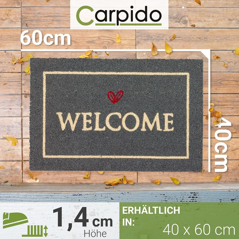 Carpido Fussmatte Kokos Welcome schwarz - Türmatte 2er Set 40x60 cm - antibakterielle Eingangsmatte