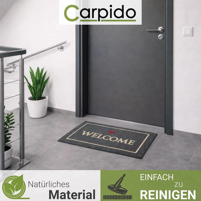 Carpido Fussmatte Kokos Welcome schwarz - Türmatte 2er Set 40x60 cm - antibakterielle Eingangsmatte