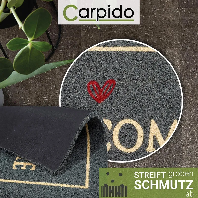 Carpido Fussmatte Kokos Welcome schwarz - Türmatte 2er Set 40x60 cm - antibakterielle Eingangsmatte