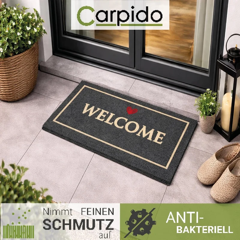 Carpido Fussmatte Kokos Welcome schwarz - Türmatte 2er Set 40x60 cm - antibakterielle Eingangsmatte