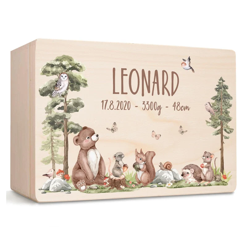 Little Deco Baby Erinnerungsbox personalisiert Waldtiere | 30 x 20 x 13 cm | Taufgeschenk Erinnerung