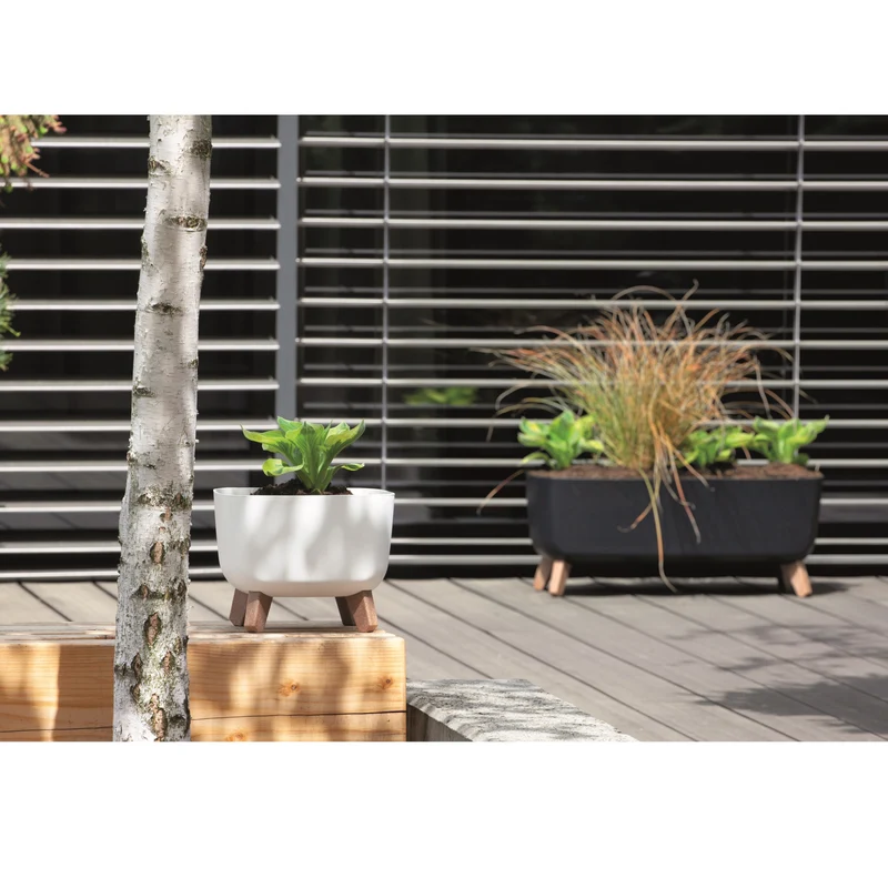 Prosperplast Gracia Low Square Flower Pot Planter with Removable Legs Liner Indoor Outdoor Plastic UV-Resistant 24x24 cm Light Grey