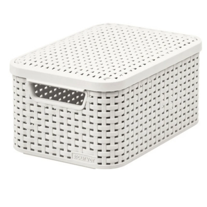 Curver Storage Box Basket Multipurpose with Lid Cream White Rattan Style M