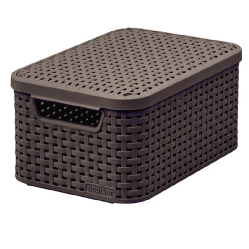 Curver basket, multipurpose, with lid, dark brown, Rattan Style S