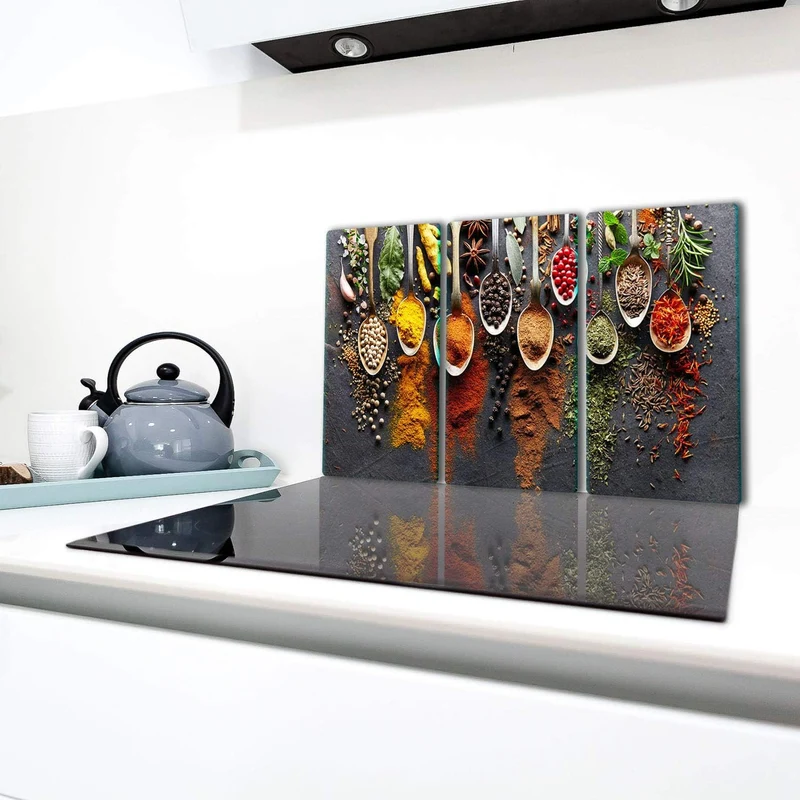TMK ArtDeko Herdabdeckplatte 3 Teilig 3x30x52 cm - Spritzschutz Herdabdeckung – Herdschutz aus Siche