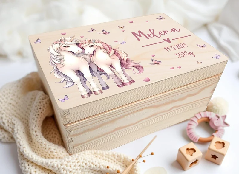 Little Deco Personalisierte Holzkiste Baby Erinnerungskiste | L - 40 x 30 x 22 cm | Pferde Geschenk