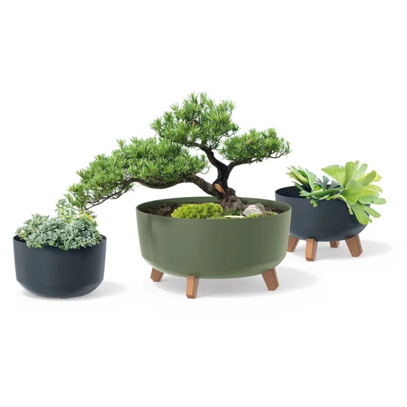 Gracia Standard Flowerpot with Removable Legs Including Insert for Indoor and Outdoor Planter Round Plastic (238mm, Green )