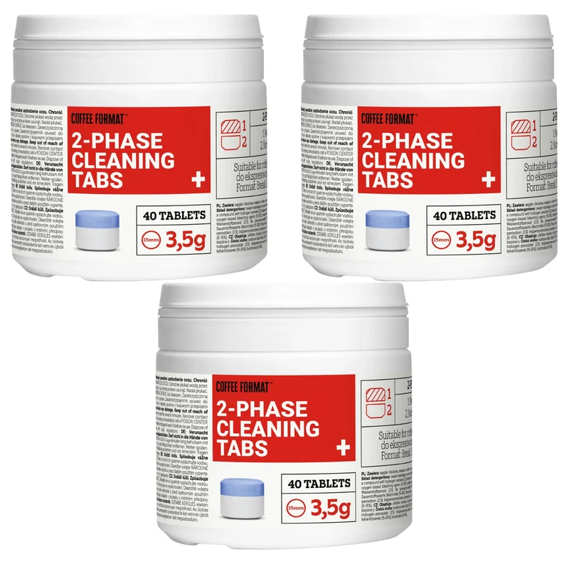 Coffee Machine Cleaning Tablets, 2-Phase Cleaning TABS+ 40 x 3.5 g Coffee Format, 3 packs