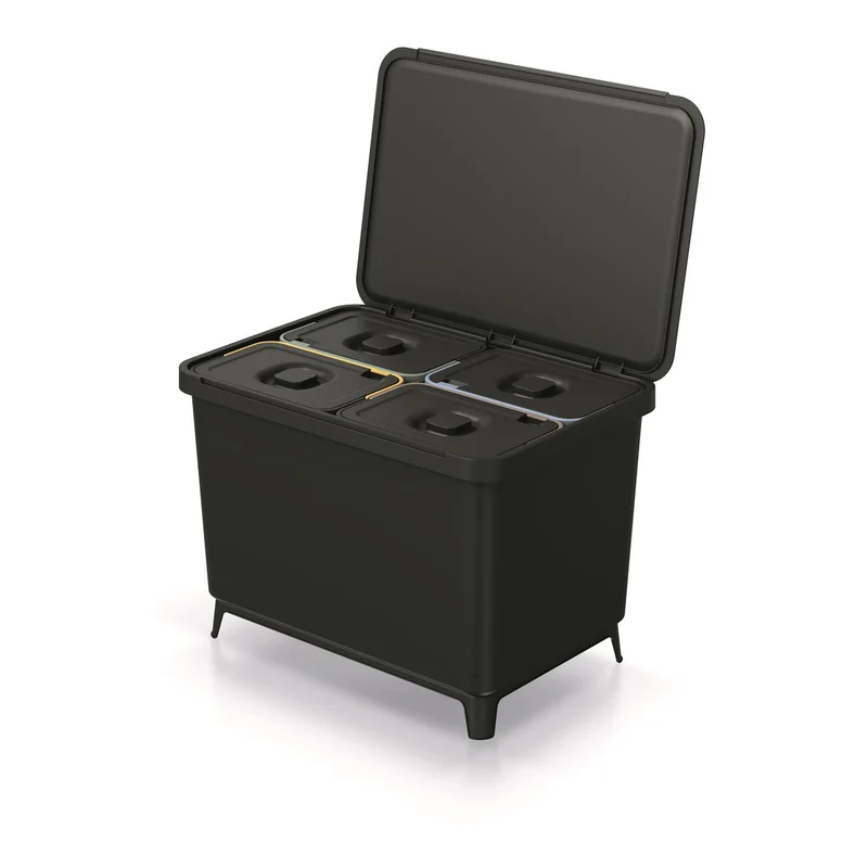 Keden Systema NKS60W4-427C Sorting Recycling Bin with 4x 10L Compartments Segregation Dustbin Trash Can with Lidded Bins - Black