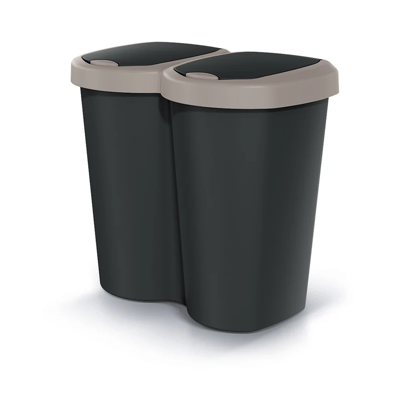Compacta B Duo wastebasket, brown/black, capacity 40L, one compartment, two lids, wall-mounted version, NDBS40-WG5C_S411