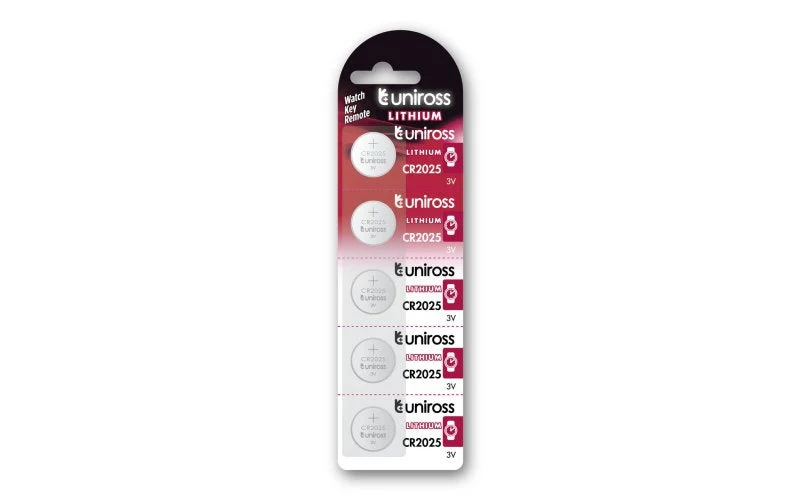 Uniross Lithium-Knopfzelle CR2025 3V - 5er-Pack