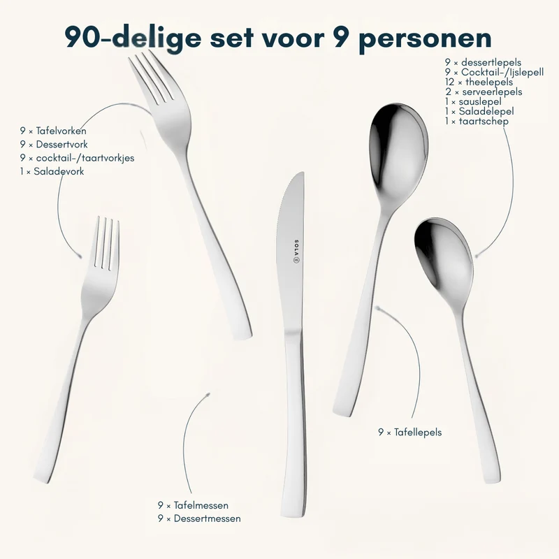 Sola Besteckset Sevilla - 18/0 Edelstahl - 90-teilig / 9 Personen