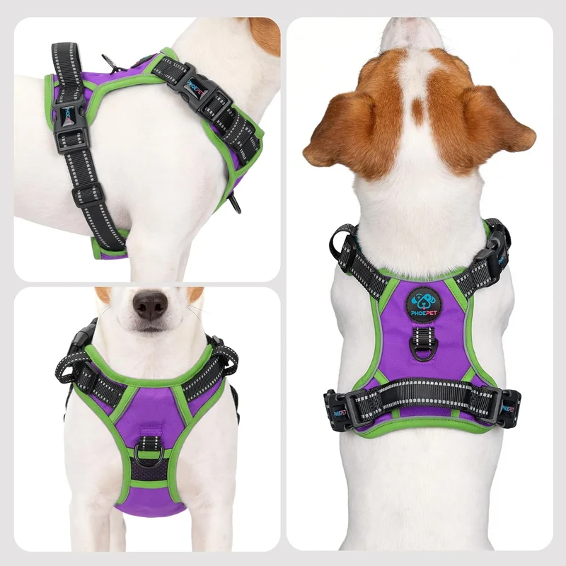 PHOEPET 2019 Anti-Zieh-Hundegeschirr, verbessert, reflektierend, verstellbar, mit Trainingsgriff, 2