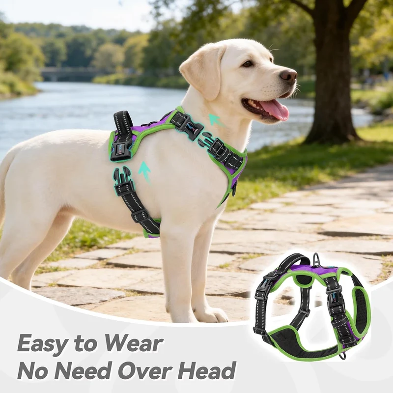 PHOEPET 2019 Anti-Zieh-Hundegeschirr, verbessert, reflektierend, verstellbar, mit Trainingsgriff, 2