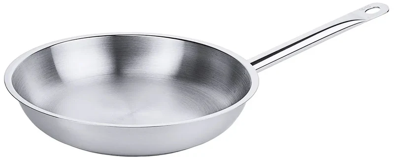Edelstahl Bratpfanne mit Rohrgriff und Schüttrand 20-32cm
