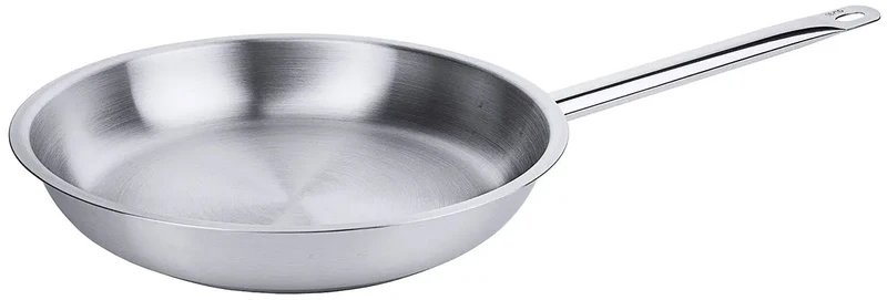 Edelstahl Bratpfanne mit Rohrgriff und Schüttrand 20-32cm