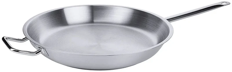 Edelstahl Bratpfanne mit Rohrgriff & Schüttrand mit Gegengriff 36-40 cm