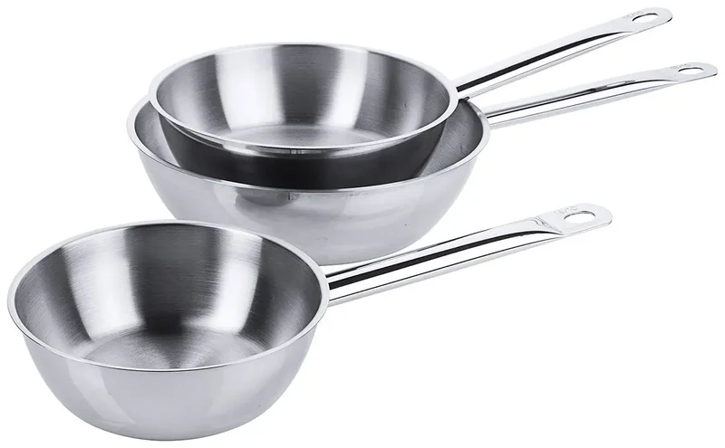 Edelstahl Sauteuse Ø 16-24 cm mit breitem Schüttrand mit Rohrgriff